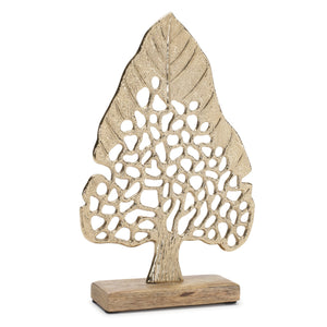Modern Metal Leaf Tree on Wood Base (Set of 2)