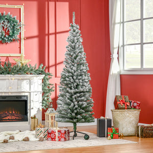 HOMCOM 6' Tall Unlit Snow-Flocked Slim Artificial Christmas Tree