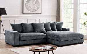 Luxe Oversized Two-Piece Right Facing Sectional Couches for Living Room, 102.4-Inch L Shaped Sofa with Chaise, Upholstered with Corduroy Fabric, Dark