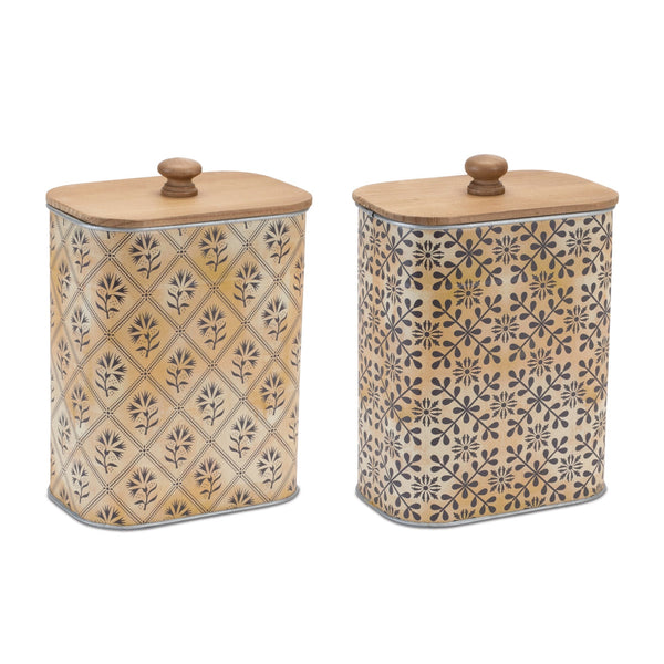 Geometric-canister-with-natural-wood-lid-(set-of-2)-Decorative-Objects