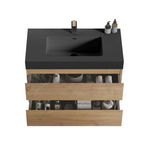 Alice - Natural Oak Bathroom Vanity With Sink, Large Storage Wall Mounted Floating Bathroom Vanity For Modern Bathroom, One-Piece Sink Basin Without Drain