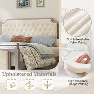 King Size Upholstered Platform Bed with Button Tufted Headboard