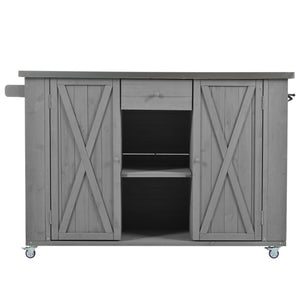 Outdoor Kitchen Island With Stainless Steel Top, Ample Storage Space, Towel And Spice Racks And A Bottle Opener
