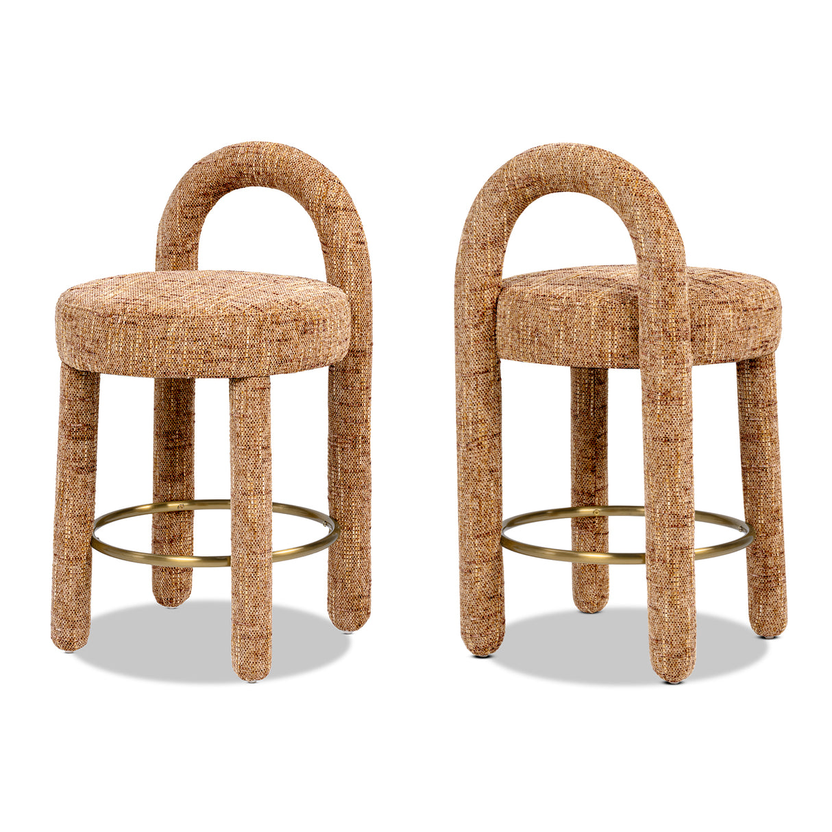 Penny Round Arched Fully Upholstered Counter Stool, Set of 2, Golden