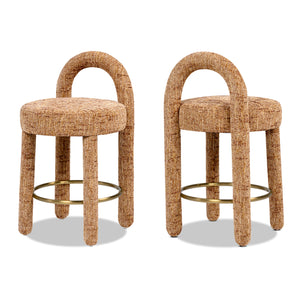 Penny Round Arched Fully Upholstered Counter Stool, Set of 2, Golden