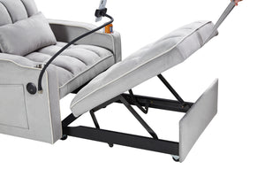 Convertible Sleeper Chair Sofa Bed, Grey Velvet, Pull-Out Single Bed