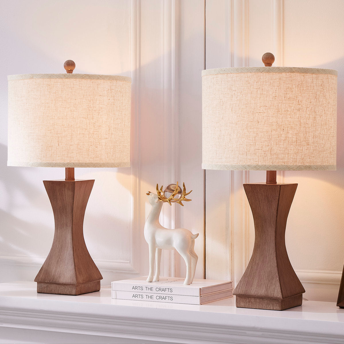 Modern Dimmable Resin Table Lamp with USB Port, 24-Inch, Brown, Set of 2