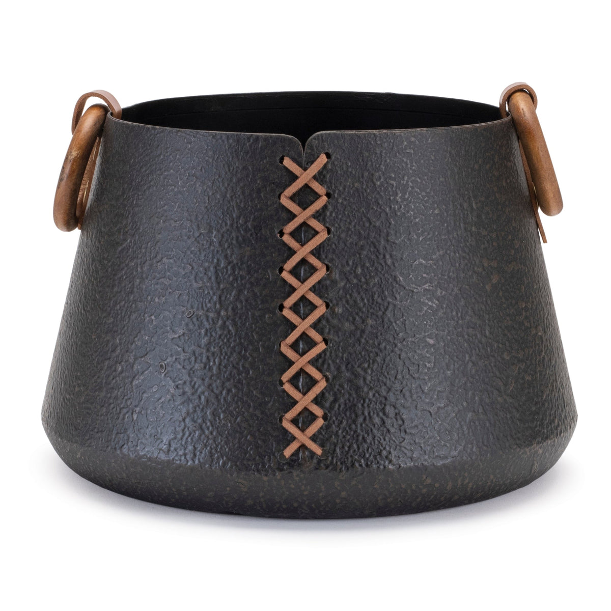 Iron-metal-vase-with-leather-accents-(set-of-2)-Vases