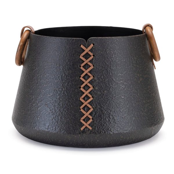 Iron-metal-vase-with-leather-accents-(set-of-2)-Vases