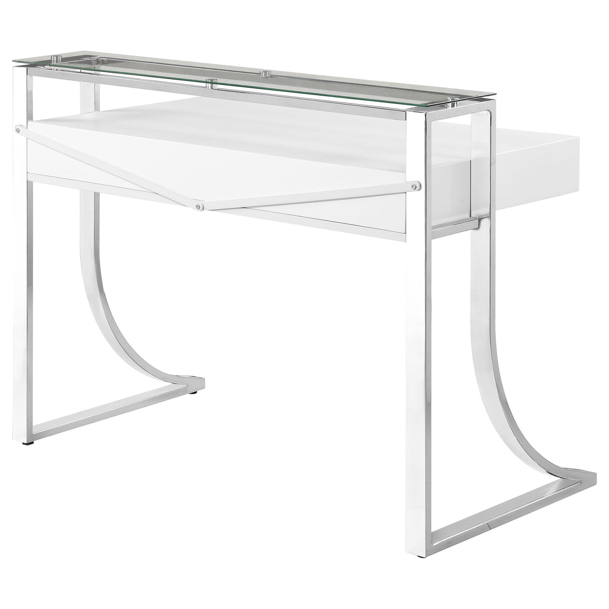 Serrano - 2 Drawer Writing Desk With Polished And Tempered Glass Hutch - Glossy White