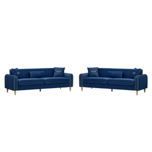Vintage Blue Velvet 2-Piece Sofa Set