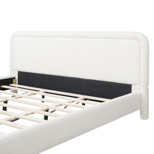 Upholstered Platform Bed Frame With Curved Headboard, Wood Slats Support