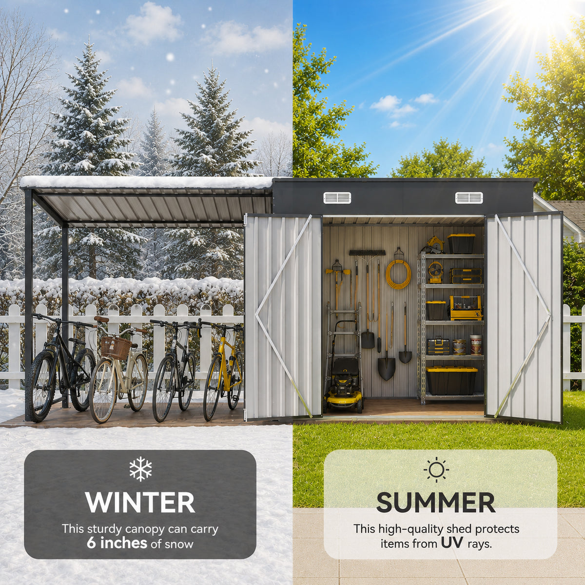 12x4 FT Metal Lean-To Shed with Pergola & Hardtop Gazebo Combo