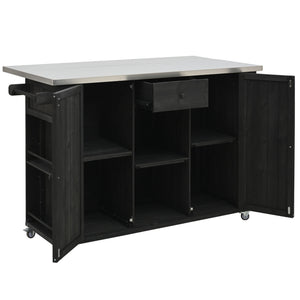 Outdoor Kitchen Island With Stainless Steel Top, Ample Storage Space, Towel And Spice Racks And A Bottle Opener