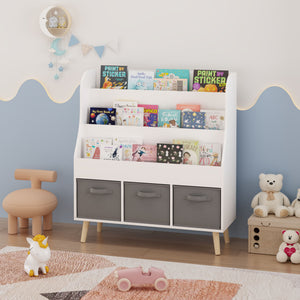 Bookshelf With 3 Bins, Storage Shelf For Toys And Books