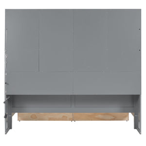Daybed With Glass Door Storage Cabinets, Built In LED Lighting And Shelves