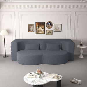 Modern Floor Sofa With 2 Pillows Convertible Teddy Fabric Foam Filled Bed