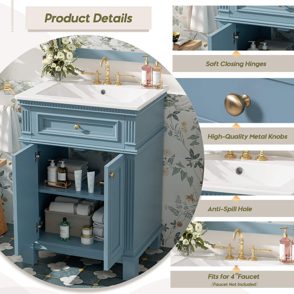 24'' Vintage Elegance Bathroom Cabinet
