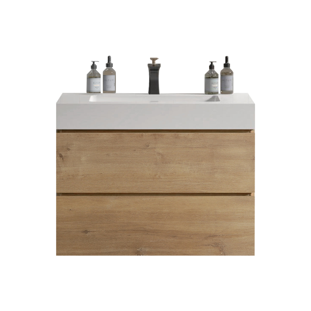 Alice 30" Wall-Mounted Bathroom Vanity, Natural Wood with Soft-Close Drawers