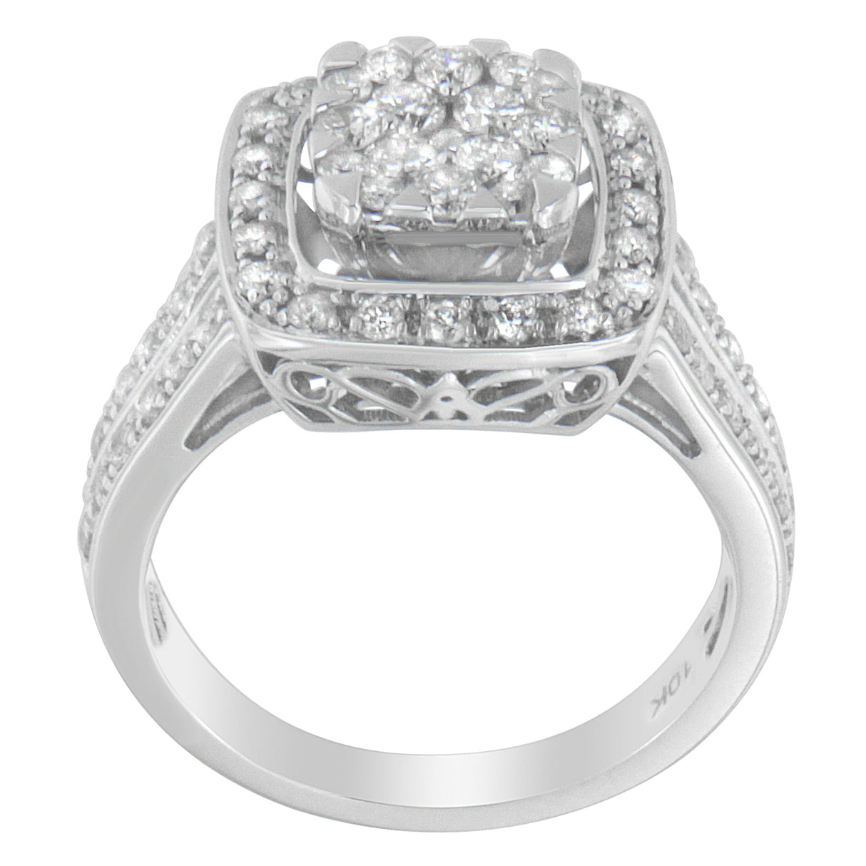 10K White Gold Diamond Cluster Ring (1 Cttw, H-I Color, SI2-I1 Clarity) - Size 6-1/2