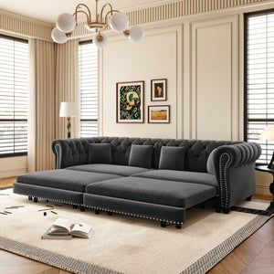 Chesterfield Sofa Bed – 3-in-1 Convertible Velvet Sofa