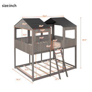 Bunk Bed With Roof, Window, Guardrail, Ladder