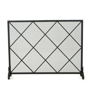 Minimalist Single Panel Iron Fireplace Screen With Diamond Design - Best Buy Furniture