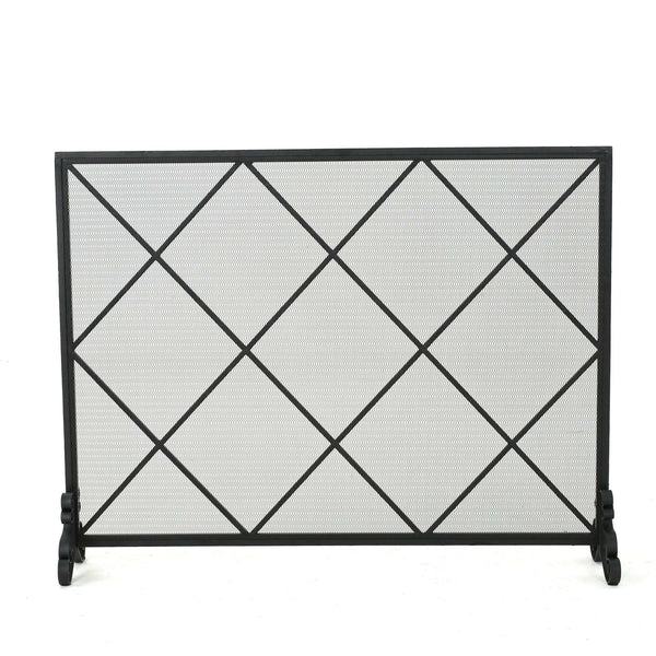Minimalist Single Panel Iron Fireplace Screen With Diamond Design - Best Buy Furniture