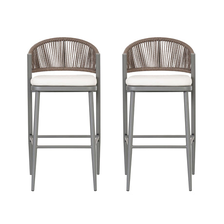 Outdoor Bar Height Metal Frame Counter Stools with Scallop-Shaped Backrest & Water-Resistant Cushions
