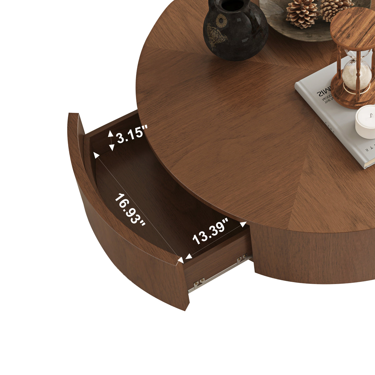 35.43 Inch Drum Shaped Round Coffee Table