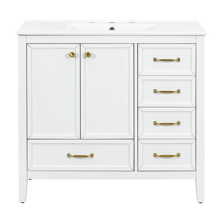 Elegant Vintage Bathroom Vanity & Sink And Soft Closing Door, 4 Drawers Of Different Sizes Frame