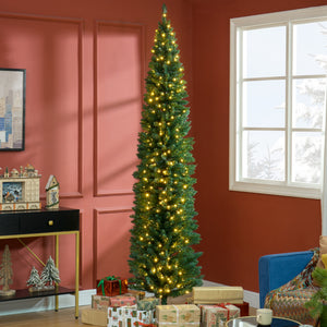 HOMCOM 8' Tall Pre-Lit Slim Noble Fir Artificial Christmas Tree