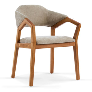 Indoor Upholstered Dining Chair (Set of 2) With Sturdy Frame And Ergonomic Curved Backrest - Oatmeal / Teak