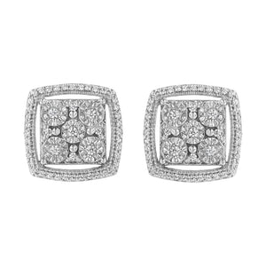 .925 Sterling Silver 3/8 Cttw Miracle Set Round Diamond Double Halo Cluster Earrings (I-J Color, I2-I3 Clarity)