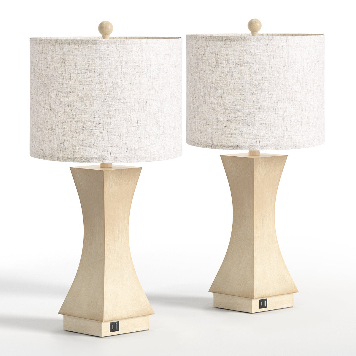 Modern Dimmable Resin Table Lamp with USB Port, 24.5-Inch, Beige, Set of 2