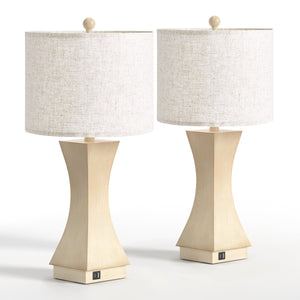 Modern Dimmable Resin Table Lamp with USB Port, 24.5-Inch, Beige, Set of 2