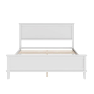 Queen Size Platform Bed With Tapered Pine Legs, No Box Spring Needed - White