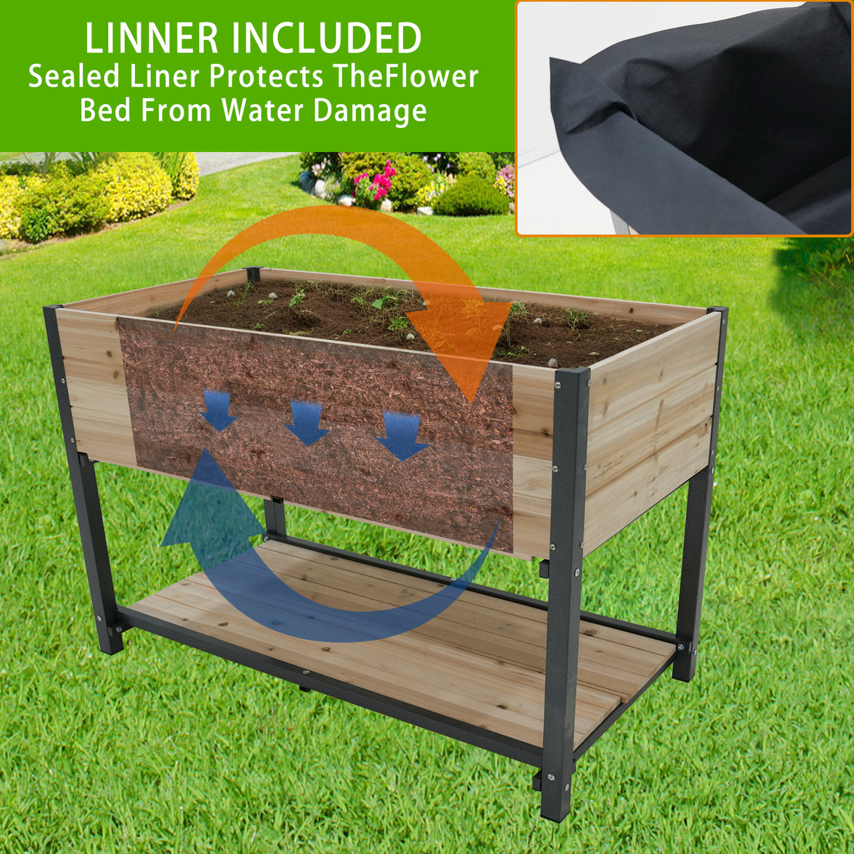 45" Iron-Wood Combined Growing Beds With Feet and Storage Racks