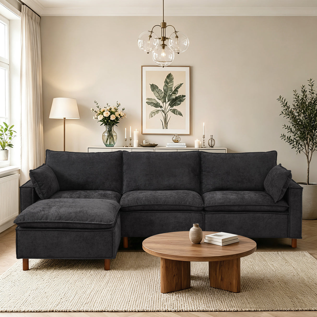 108.5" Modular Sectional L Shape Sofa with Movable Ottoman