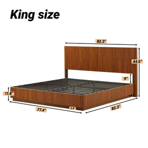 King Size Bed Frame with LED Lights in Walnut