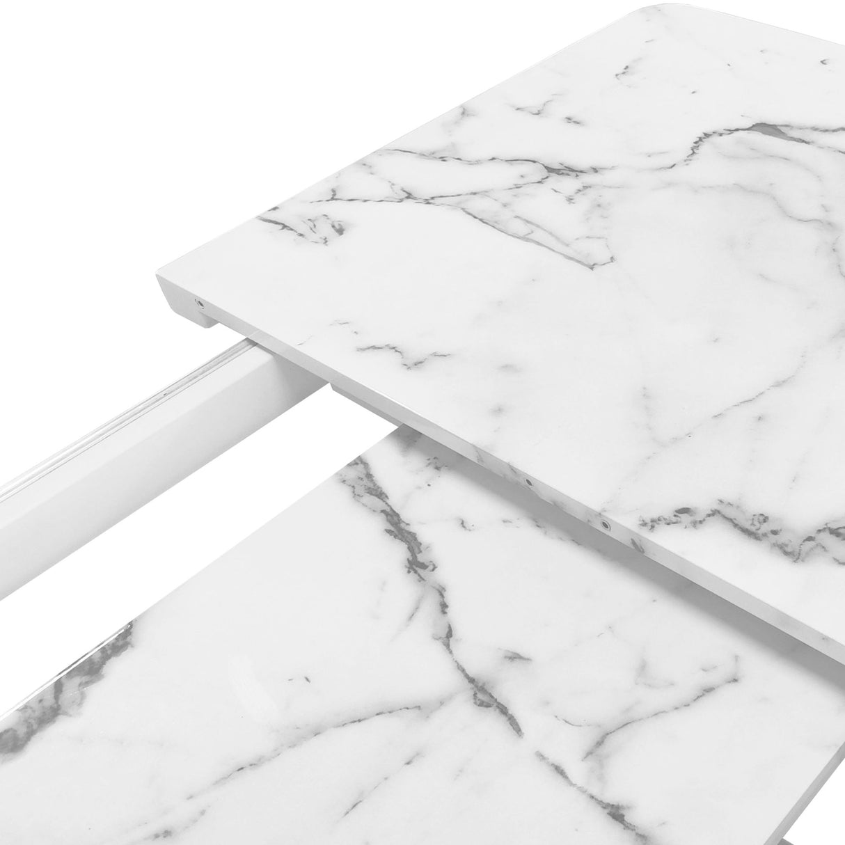Rectangle Dining Table With Stretchable Top, X Shape Mdf Legs With Steel Base - White / Black