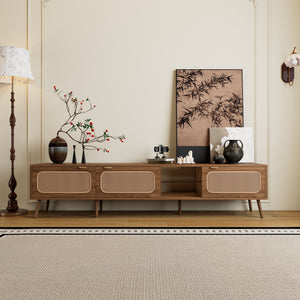 78" TV Stand With Ample Storage And Open Shelving - Walnut