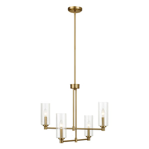 Enigma - 4 Lights Chandelier With Clear Ribbed Satin - Antique Brass / Clear / Gold