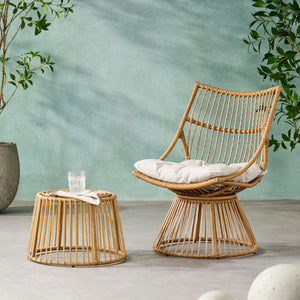 2 Piece Rattan Patio Set With Club Chair And Side Table - Beige / Light Brown