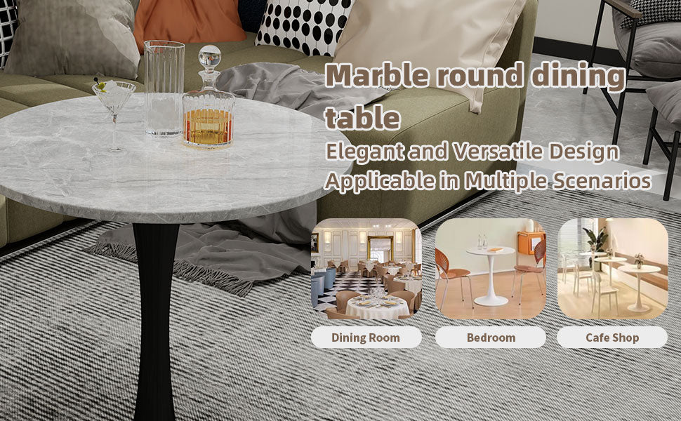 27.6-Inch Round Faux Marble Dining Table