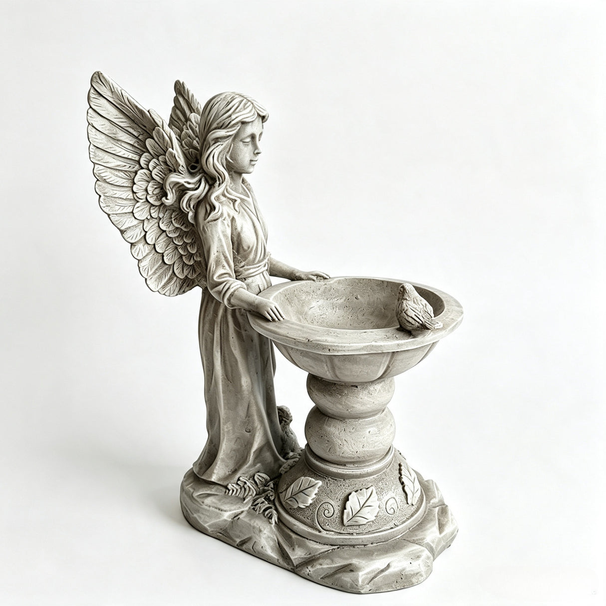 15.35" High Angel Bird Bath Sculpture, 11.61" Wide Resin Garden Angel Statue with Pedestal Bowl, Decorative Bird Feeder & Water Basin for Outdoor Home Decor