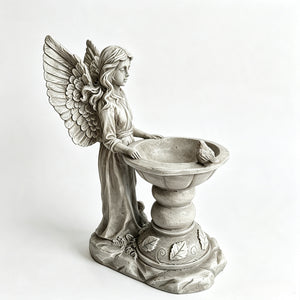 15.35" High Angel Bird Bath Sculpture, 11.61" Wide Resin Garden Angel Statue with Pedestal Bowl, Decorative Bird Feeder & Water Basin for Outdoor Home Decor