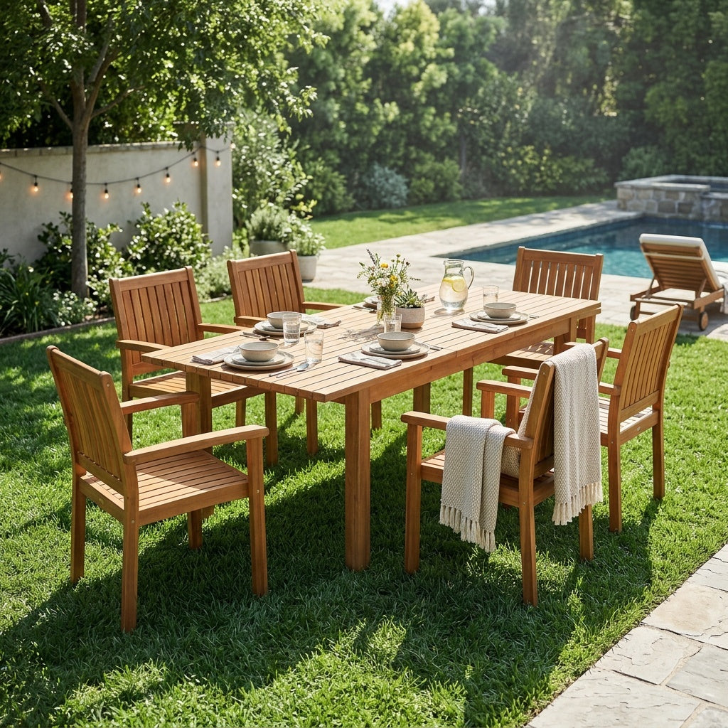 7 Pieces Acacia Wood Outdoor Dining Set