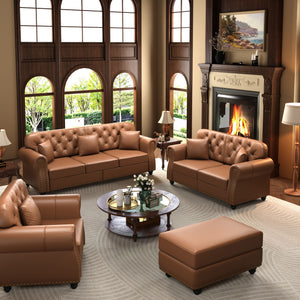 Upholstered Sofa With Nailhead Trim, Rolled Armrests With Ottoman