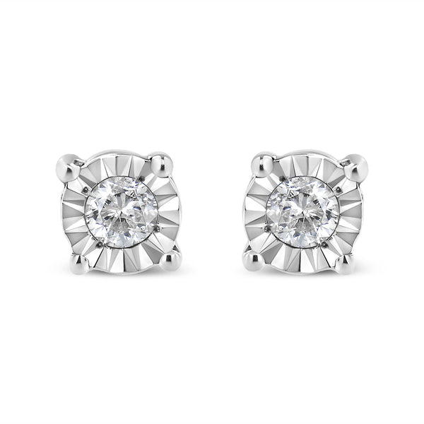 10K Yellow Gold Plated .925 Sterling Silver 1/10 Cttw Round Brilliant-Cut Diamond Miracle-Set Stud Earrings (J-K Color, I3 Clarity)